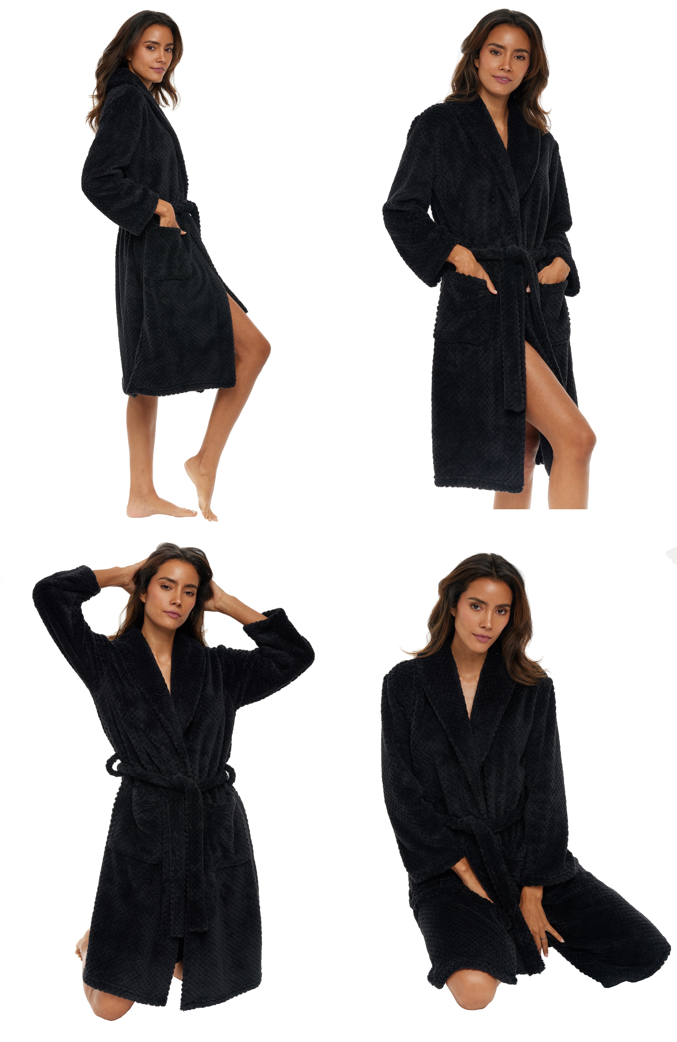 Plaid Hooded Night Robe Long Sleeve V Neck House Robe Belt - Temu